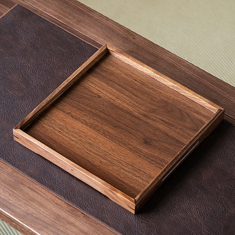 Rkxzt Wooden Tray,Wooden Tea Tray with Cup Storage 38x28cm Multi