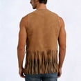 thumbnail image 6 of Ynynloco Men's Casual Suede Top V Neck Studded Detail Shirt Boho Fringe Trim Open Front Sleeveless Vest Jacket Waistcoat, 6 of 7