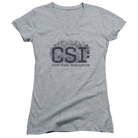 Csi Distressed Logo Junior Women's V-Neck T-Shirt Athletic Heather