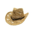 thumbnail image 3 of Women Men Summer Western Cowboy Hat Shapeable Straw Hat Hollowed Out Sun Hat, 3 of 3