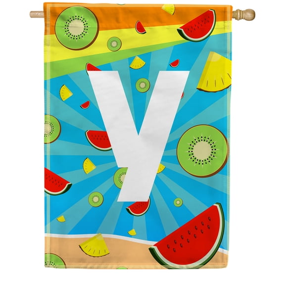 America Forever Summer Watermelon Monogram House Flag Letter Y 28 x 40 inches Fruit Kiwi Pineapple Double Sided Vertical Outdoor Yard Lawn Decorative Fun Refreshing Summertime House Flag