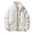 thumbnail image 3 of Quilted Jackets for Men Windproof Long Sleeve Turndown Collar Solid Color Casual Winter Fleece Windproof Comfortable Warm Jackets with Pockets, 3 of 9