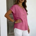 thumbnail image 5 of Linen Shirts for Women Short Sleeve V Neck Button Down Loose Gauze Blouses, 2XL, 5 of 7