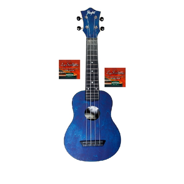 Ukulele soprano Flight Tus 35 con funda y cuerdas azul