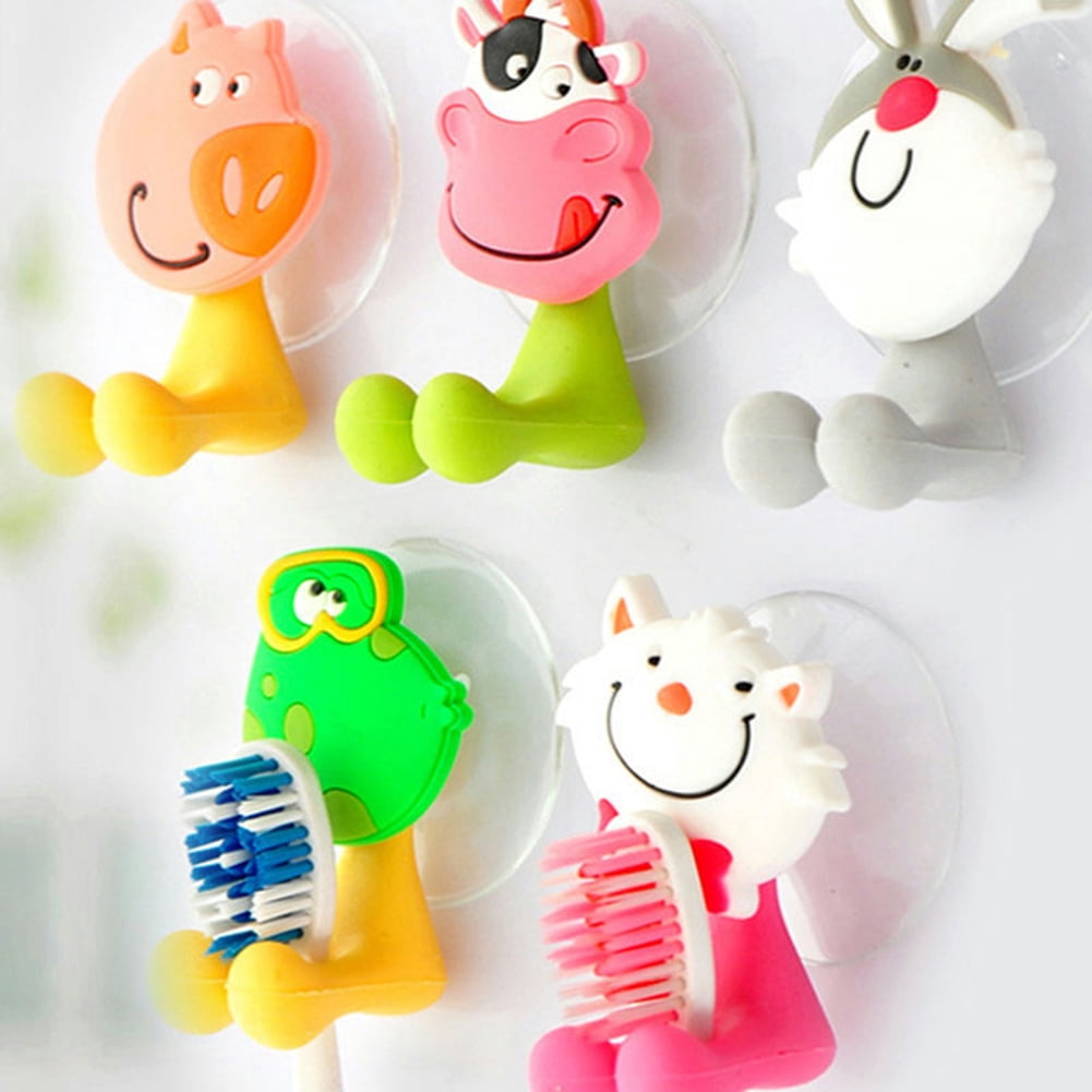 Cartoon Animal Toothbrush Holder Wall Family Bathroom Suction Cup Set Kids YS