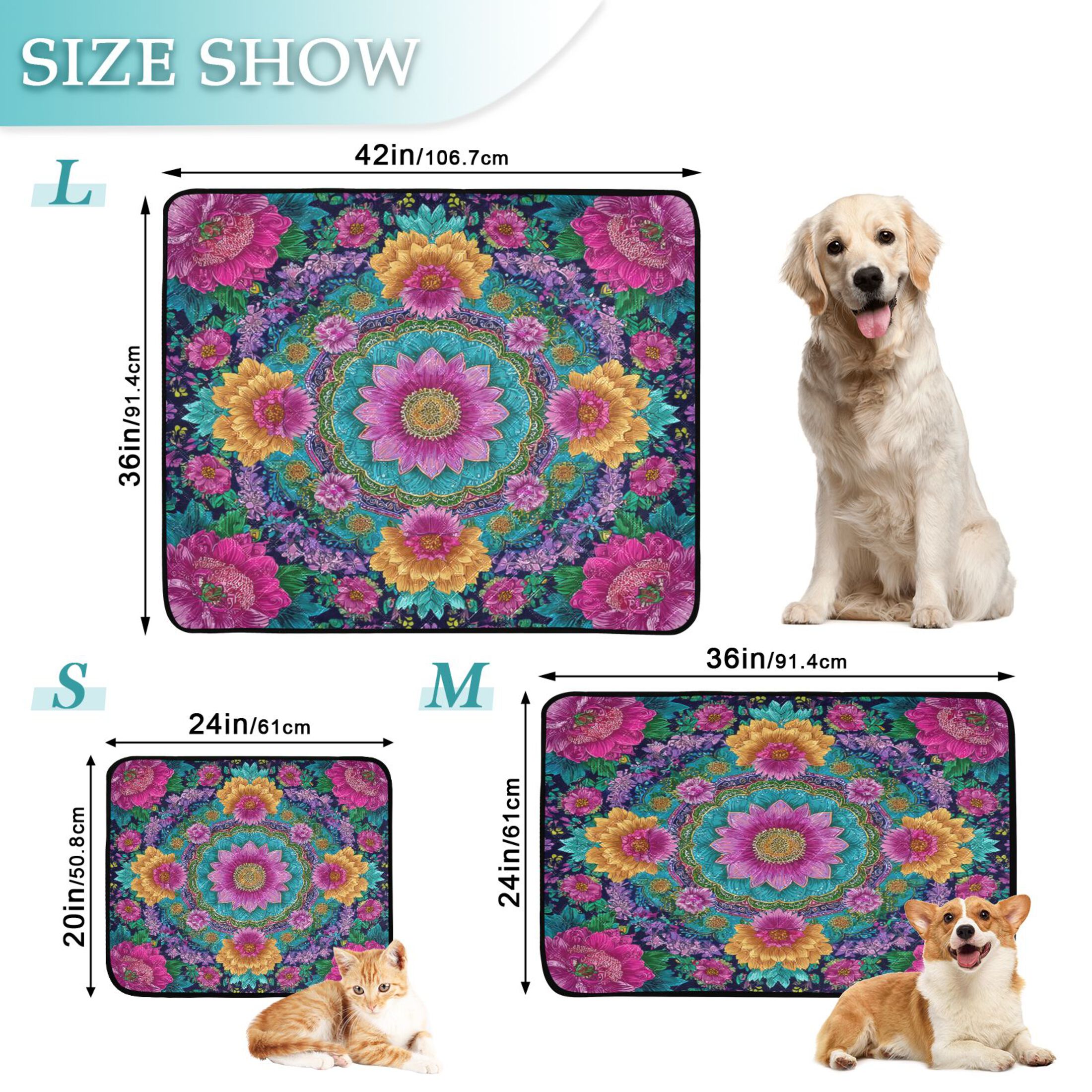 Washable Pet Pee Pads with Super Absorbent Reusable Training Pads for Dogs & Cats Colorful Delicate Floral