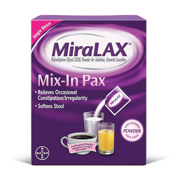 MiraLAX Laxative Powder Polyethylene Glycol 3350 MixIn Pax Single Dose