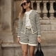thumbnail image 3 of Conjunto de 2 piezas de suéter para mujer, cárdigan de punto con botones y manga larga a rayas a la moda, pantalones cortos, conjunto de salón, 3 of 6