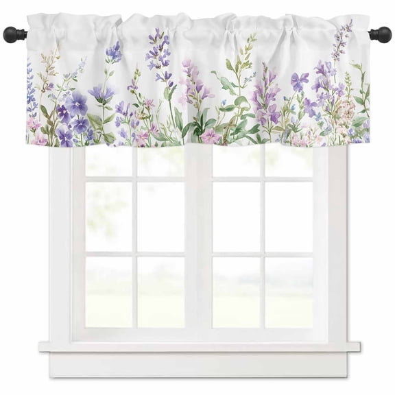 Lavender Flowers Valances for Windows Farmhouse Kitchen Curtains Valances Rod Pocket Valance Curtains for Kitchen Windows Spring Garden Floral Botanical Leaf Window Valances for Bathroom 42"x12"