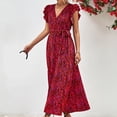 thumbnail image 4 of Edvintorg Long Summer Dress Women's Leisure Holiday V-Neck High Waist Lace Up Split Print Maxi Dresses Beach Dress for Women Red L, 4 of 7