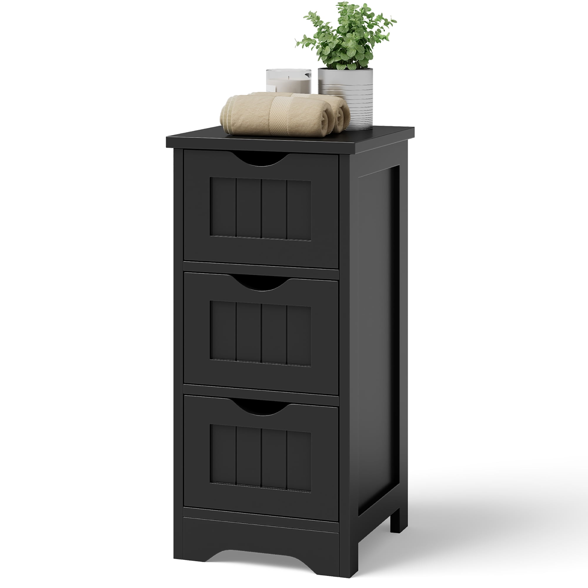 Costway Bathroom Floor Cabinet Freestanding Storage Organizer w/ 3 ...