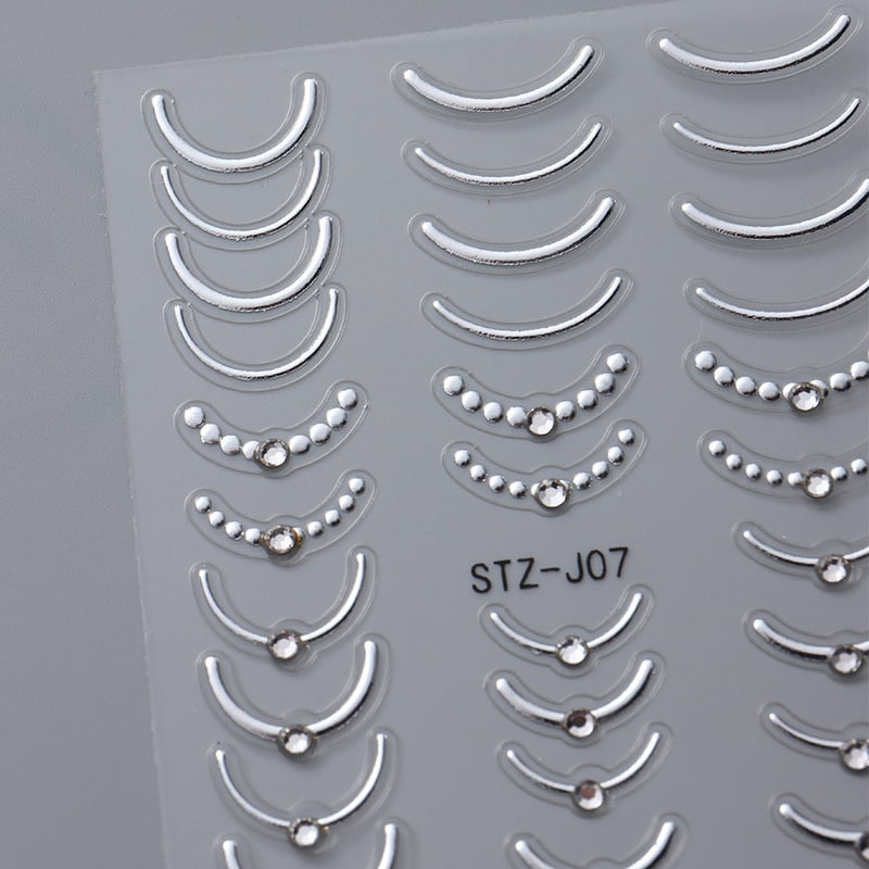 5D Rhinestones Gold Silver French Tips Nail Stickers Retro Wave Simple Line Design Adhesive Slider Nail Art Decoration Decals