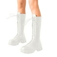 thumbnail image 5 of UngA Women's Combat Boots Faux Leather Ankle Boot Lace-up Military Style Chunky Lug Sole Booties Motorcycle Women Boots White,Size 8, 5 of 6