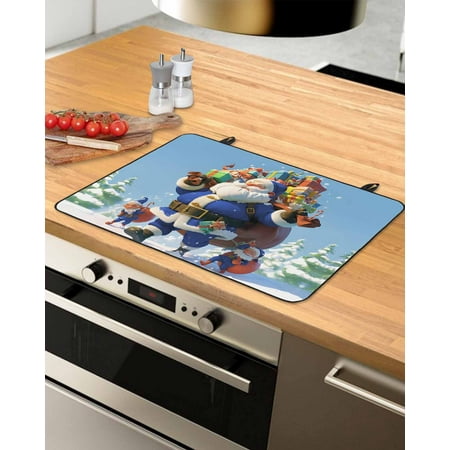 

Blue Christmas Santa Stove Top Covers for Electric Stove Heat Insulation Fireproof Glass Cooktop Cover Counter Top Glass Stove Cover for Prevent Scratches 31 x24 Xmas Tree Snowflake