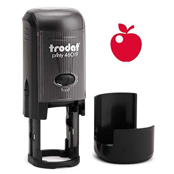 Round Teacher Stamp, Primary School, 3/4" Self-Inking Rubber Stamp - Apple - Red Ink