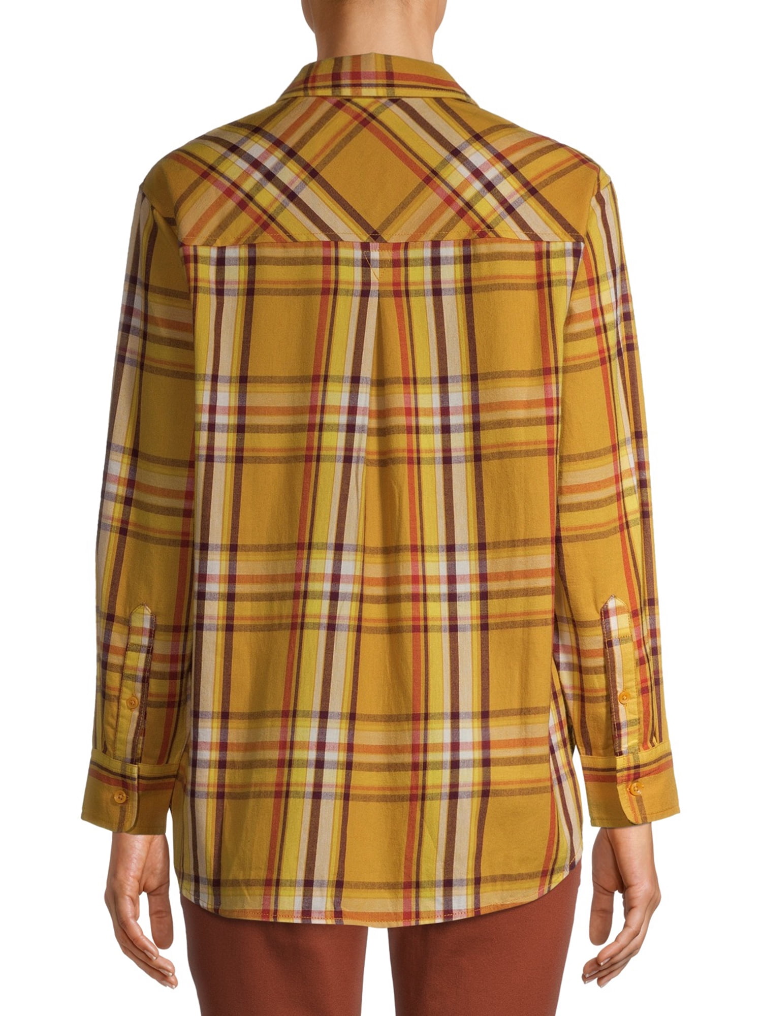 Time and Tru Women's Plaid Flannel Button Front Shirt