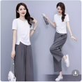 thumbnail image 1 of Traje de mujer de verano nuevo de alta gama elegante casual moda elegante anti-envejecimiento adelgazante pantalones de pierna ancha conjunto de dos piezas, 1 of 4