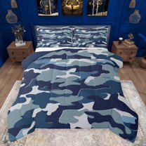 Castle Fairy Geometric Camouflage Bedding Comforter Set 2pcs for Adults Female Men,Navy Blue Camo Twin Comforter Sets Microfiber,Abstract Plaid Grid Breathable Bedding Set,Microfiber Bedroom Decor