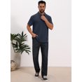 thumbnail image 2 of DARING DIVA Men's Jacquard Short Sleeve Button Down Collared Polo Shirts S Dark Blue, 2 of 7