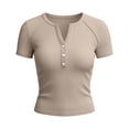 thumbnail image 5 of Womens Tops Short Sleeve Button V-Neck T Shirts Slim Stretchy Going Out Top for Women Gifts for Mom, 5 of 6