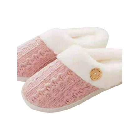 

Naturalour Womens Slipper Warm Comfy House Slippers Knitted Shoes Faux Fur Lined Anti-Skid Rubber Sole Bedroom Cozy Indoor Outdoor Slippers