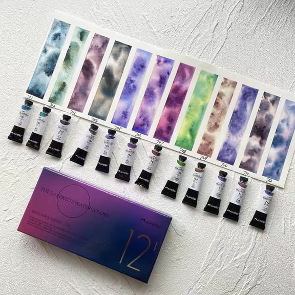 12-Color 5ml  Granulating Watercolor Paint Set | Mairtini Artist-Grade Layered Watercolors for Landscape & Textured Art