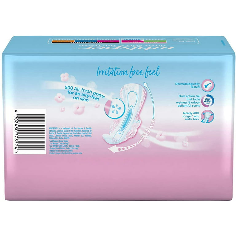 Whisper Ultra Softs Air Fresh Sanitary Pads for Women - XL 15 Napkins -  WH0202 : Whisper