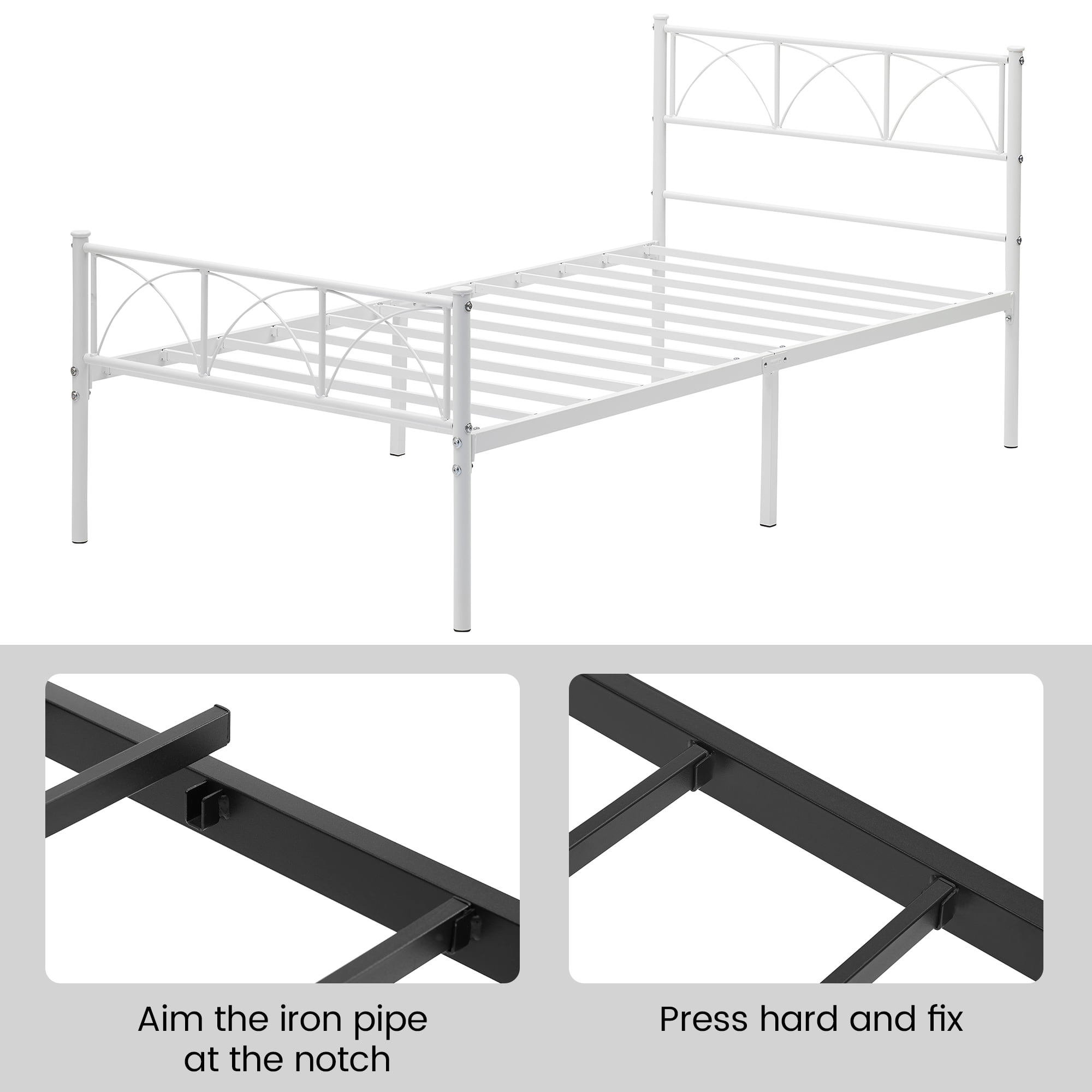 DSstyles Modern Stylish Iron Bed Frame with Headborad & Footboard,Firm