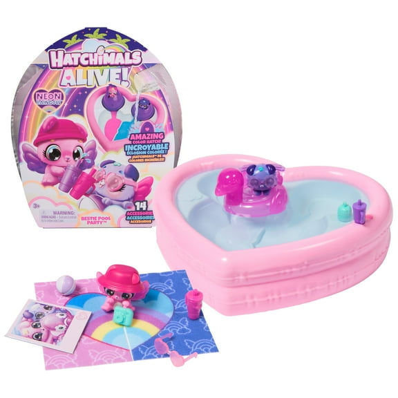 Hatchimals Alive, Neon Rainbow Bestie Pool Party with 2 Figures & 14 Accessories