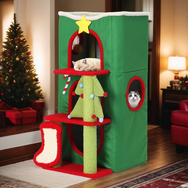 Cama navideña Cat House YITAHOME de 3 pisos para gatos de interior
