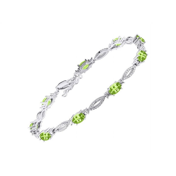 RYLOS Tennis Bracelet with 6x4MM Birthstone Gemstones & Diamonds Sterling Silver - Adjustable to 7-8" Peridot Birthstone Jewelry for Women Friendship Bracelets