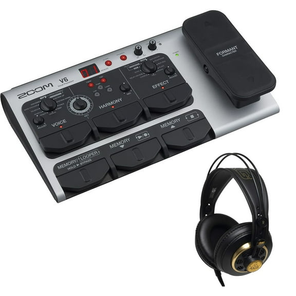 Zoom V6-SP Multi-Effects Vocal Processor Pedal Bundle with AKG K240 Studio Pro Stereo Headphones