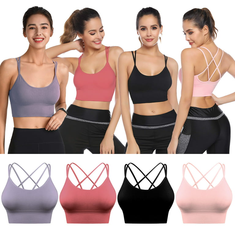 Women's Strappy Sports Bra with Pad, Sexy Crisscross Back Large Size  Support Yoga Bra for Workout Running Fitness Tank Tops, Black 