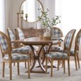 thumbnail image 2 of GDF Studio Dason French Country Fabric Upholstered Wood 7 Piece Dining Set, Dark Blue Plaid and Natural, 2 of 13