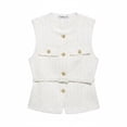 thumbnail image 1 of Chaleco Con Cinturón De Lentejuelas, Chaleco Versátil De Tweed Con Botones Dorados, Chaleco Con Botones Frontales Para Amantes De La Moda, Adultos, Para Vestir En Capas, Eventos Blanco M, 1 of 6