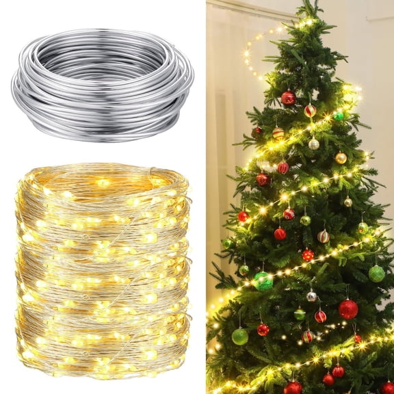 ZKSNART 98ft Spiral Christmas Tree String Lights 300 LEDs Warm White 49ft