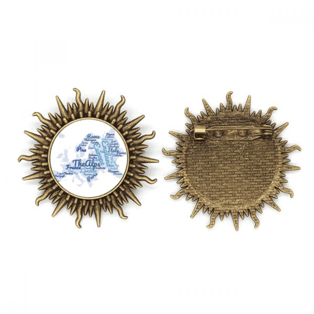 Mapa Europa Landmark geografía * wordcloud Pin de gancho de metal vintage con forma de sol Unbranded M