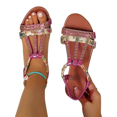 

mtvxesu Sandals Women Women s Mouth Slip-on Slope Heel Shoes Casual Bohemian Rhinestone Roman Sandals Womens Sandals Comfortable Dinner Party Final Markdown