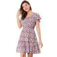 thumbnail image 1 of Vestido floral con dobladillo con volantes y cintura elástica con mangas aleteo para mujer Azul rosado M, 1 of 6