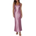 thumbnail image 1 of Vestido largo VUBIYA de satén de seda con cuello en V sin espalda para mujer, 1 of 5