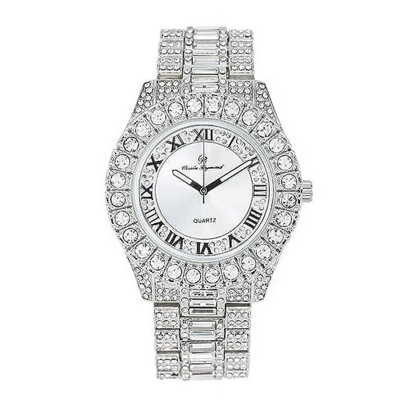 Charles Raymond Big Rocks Fully Iced Out Diamond Mens Watch w/Easy Read Date &Day and Colorful Dials- Designer Hip Hop Blinged Out Timepiece - ST10535 (ST10537-RN Silver)