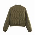 thumbnail image 4 of Womens Floral Embroidered Cropped Quilted Jacket Winter Warm Button Down Puffer Jacket Coat with Pockets Green XL, 4 of 7