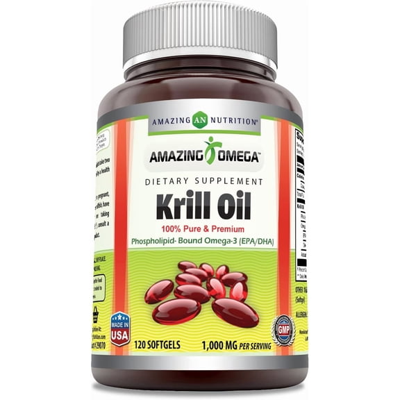 Amazing Omega Krill Oil 1000 Mg per Serving 120 Softgels Supplement | With Omega 3s EPA, DHA, Phospholipids and Astaxanthin | Non-GMO | Gluten Free