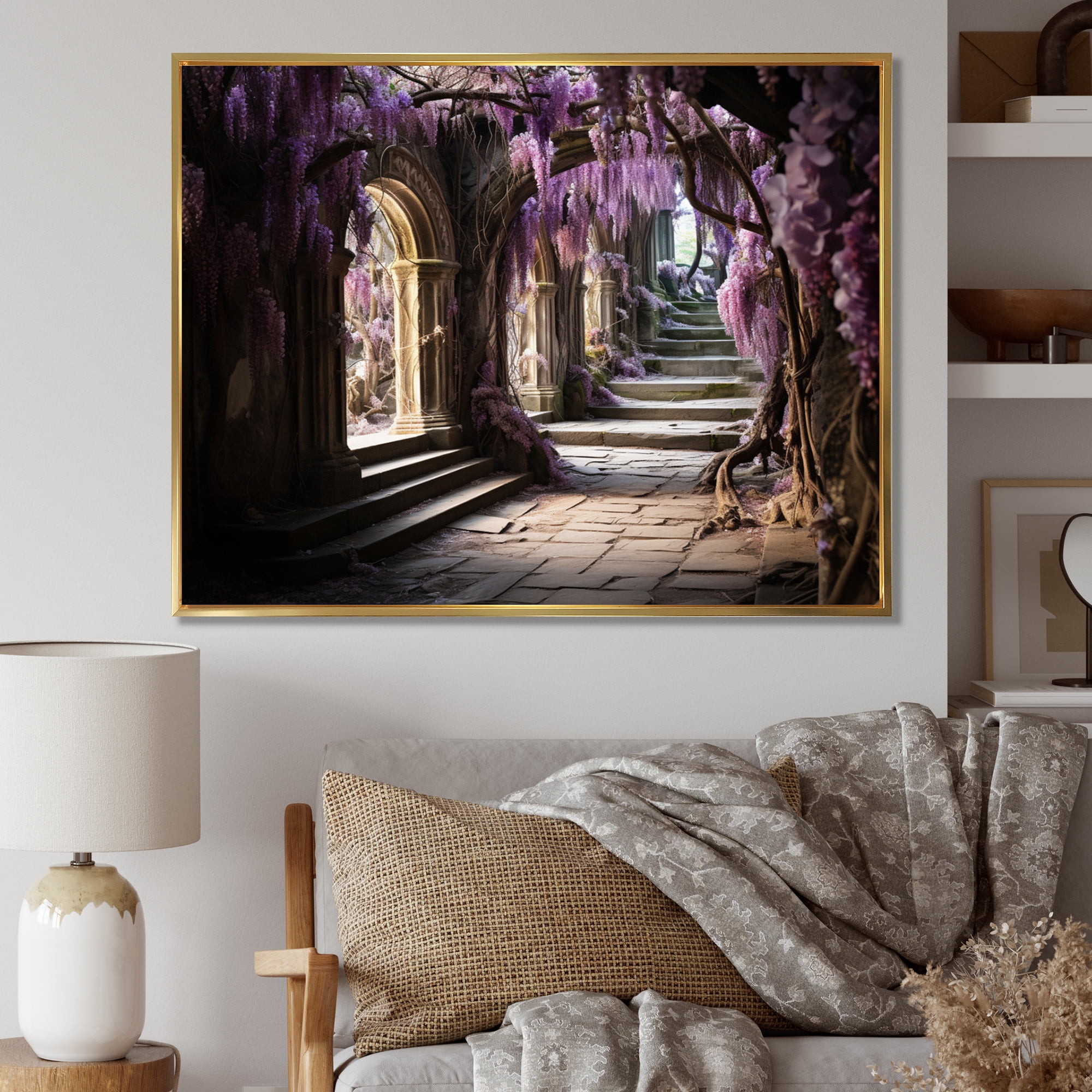 Designart Purple Global White Framed Wall Art, Japan Art framed