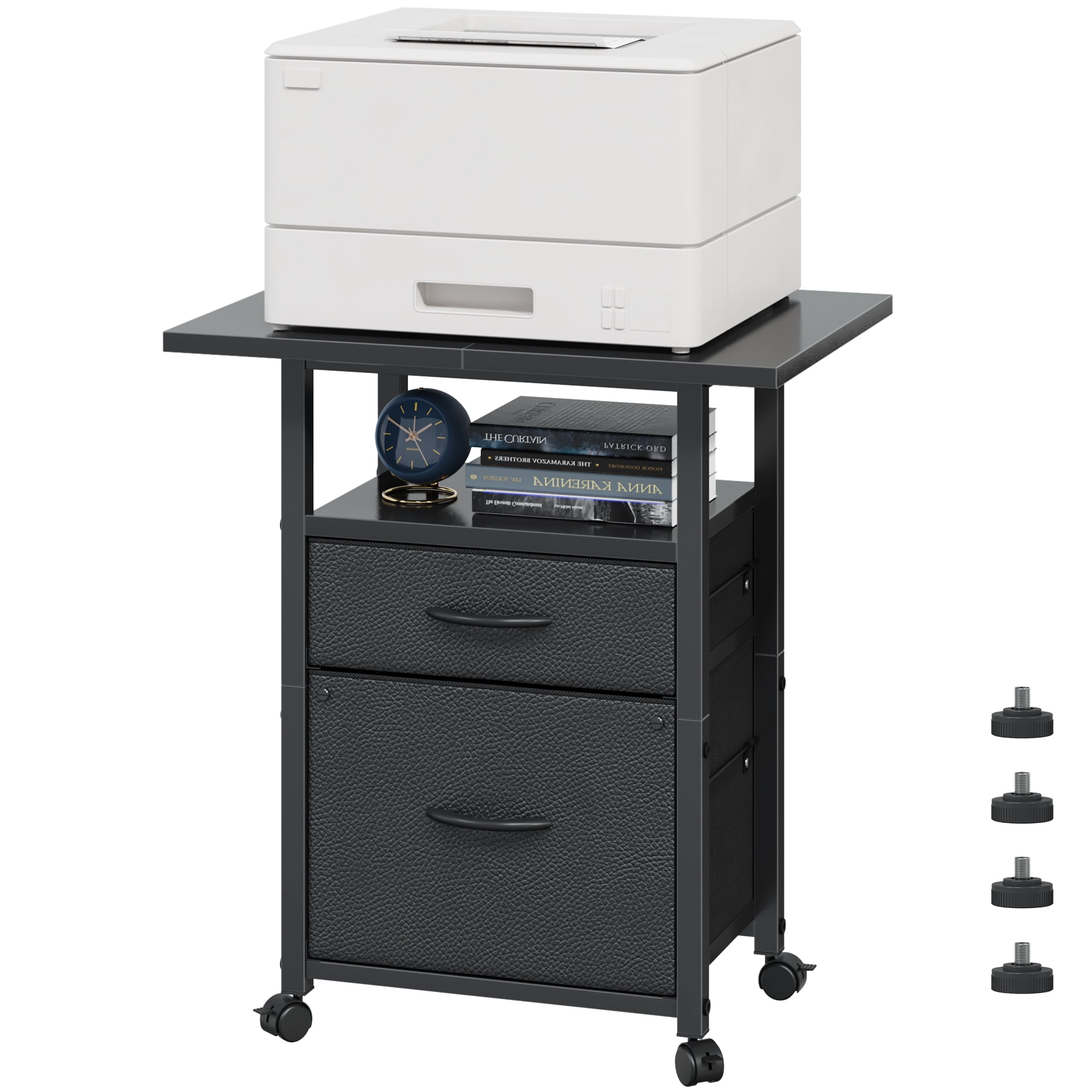 HIGDBFE File Cabinets with 2 Drawer, Rolling Fabric Filing Cabinet with 24'' Large Tabletop, Printer Stand for Home Office, Fits A4/Letter Size, Rustic Black