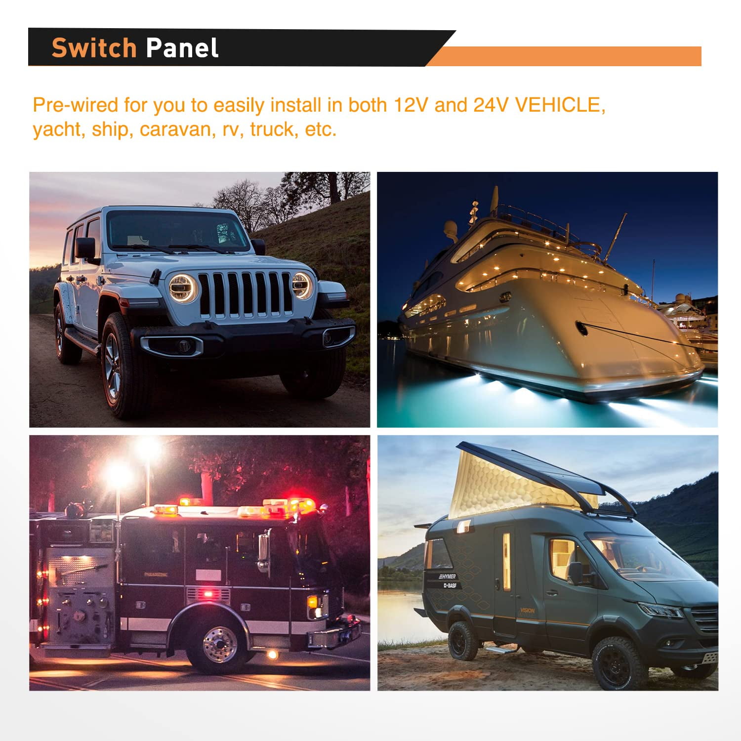 Waywe 6 Gang Rocker Switch Panel with Aluminum Holder, LED Toggle Switch Panel with Power Socket, Dual USB Charger and Voltmeter, 12V/24V for Car, Truck, RV, Boat, UTV, Camper
