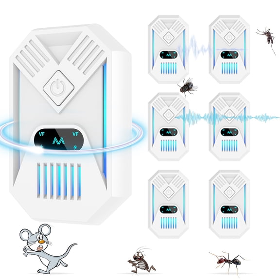 6 Packs Ultrasonic Pest Repelent, Plug-in Ultrasonic Mouse Repeler, Electronic Pest Control Plug in Indoor for Mice, Roaches, Bugs, Mosquitoes, Spiders, Rats