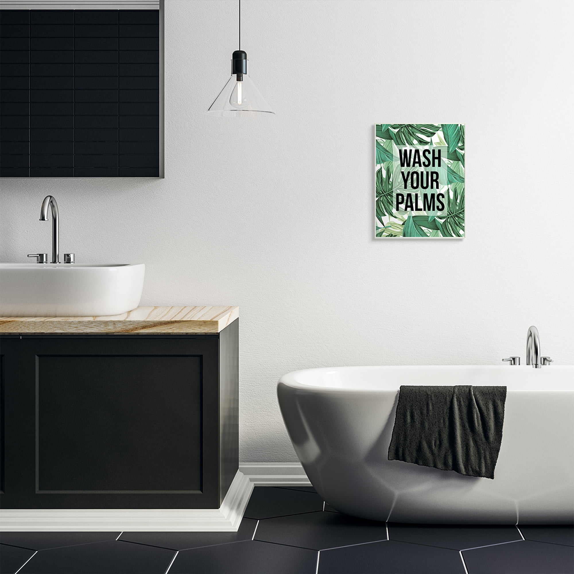 Stupell Industries Wash Your Palms Bathroom Phrase Green Plant Leaves Inspirational Painting Unframed Art Print Wall Art, 13 x 19