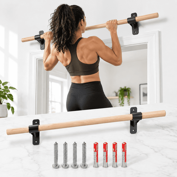 Wall Mounted Solid Wood Home Gym Pull Up Bar, 286 Lb Capacity