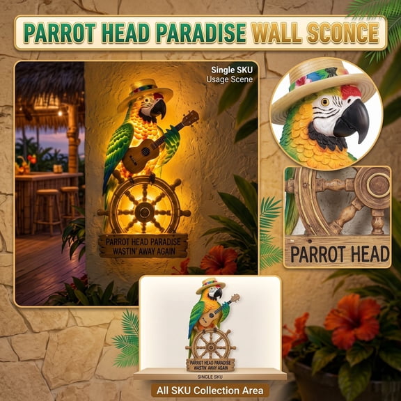 PARROT HEAD PARADISE WASTIN AWAY AGAIN, Summer Lights, Light Up Garden Decor, Novelty Parrot Decorative Wall Lamp for Backyard Garden Porch